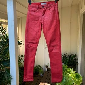 TOPSHOP Moto Red Wax Denim Jeans